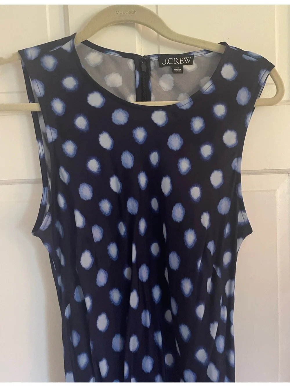 J. Crew High-neck Midi Dress in Blue Polka Dot Drapey Cupro Size 10